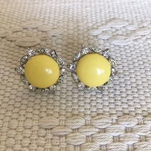 Vintage yellow & rhinestone screw back earrings